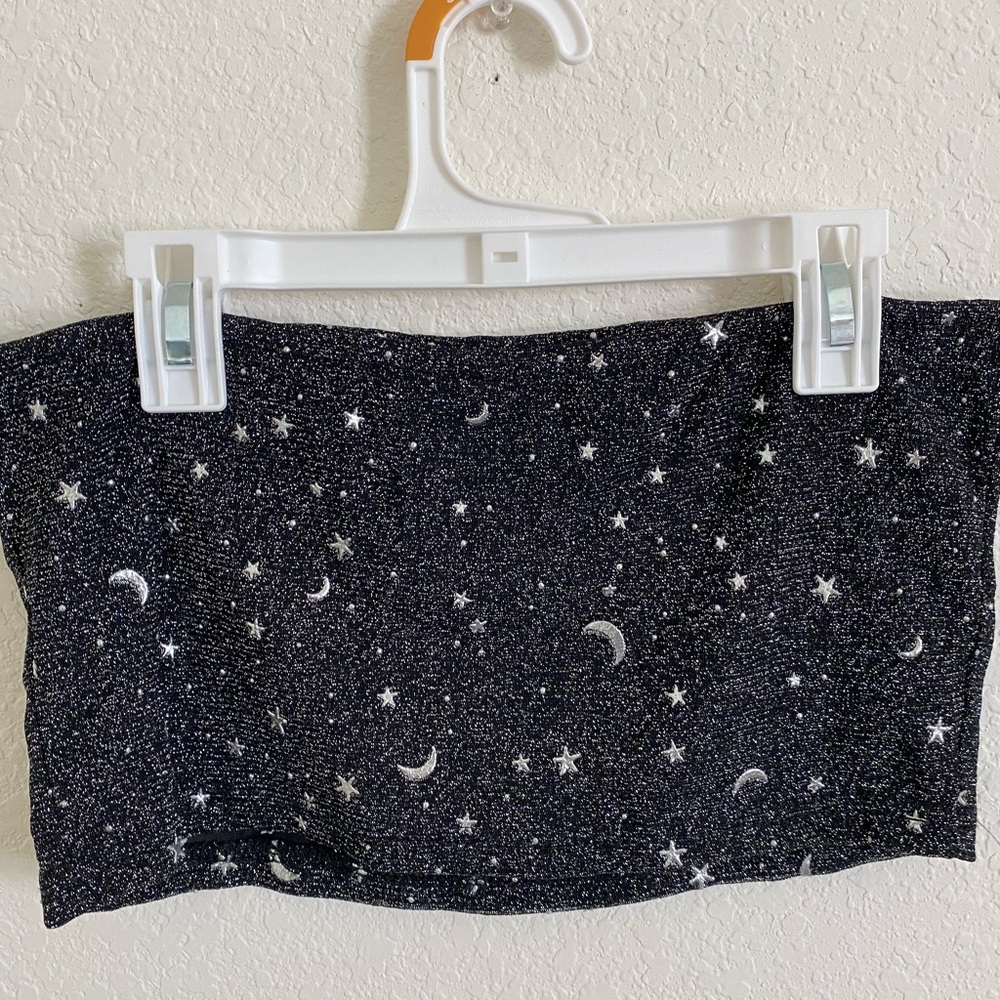 Black glittery bandeau crop top